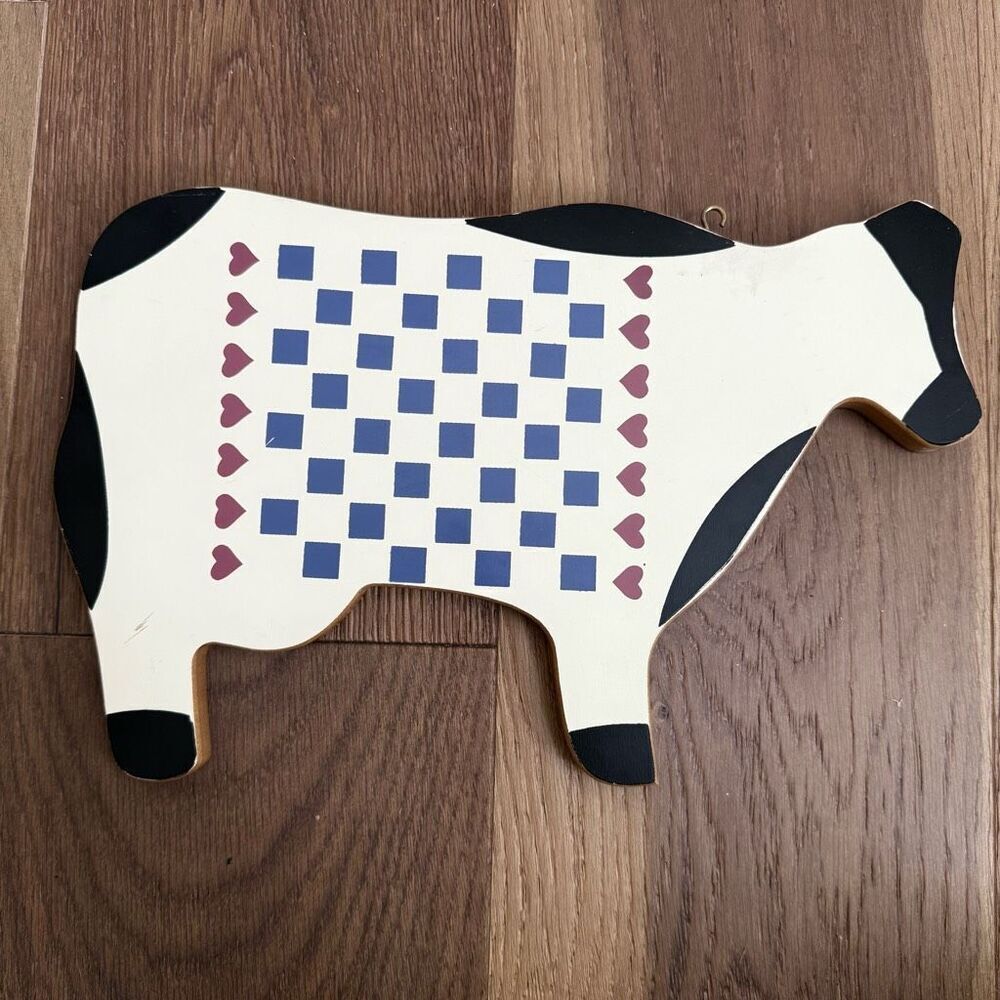 Vintage 80s 90s Cow Heart Country Kitchen Folk Art Plaque 14”x8.5”